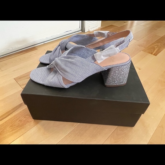 Brand New J.Crew Twisted-knot Penny In Stripe with Glitter Heel Sandals size 9.5 - Picture 4 of 6